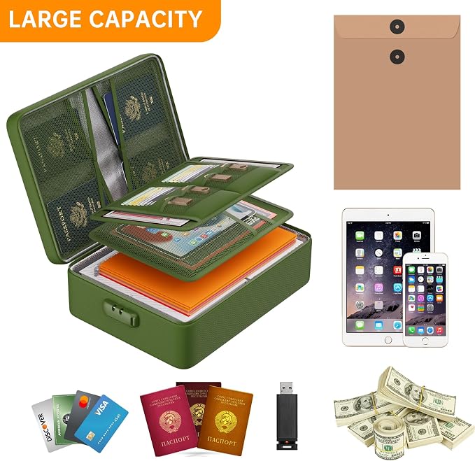 DocSafe 5200°F Fireproof Document Organizer Box with Lock, Green (Soft) | Heat Insulated 8 Layers File Protection Bag,Water-Resistant Zipper,Portable Home Office Travel Safe Storage for Files,Laptop - Image 6