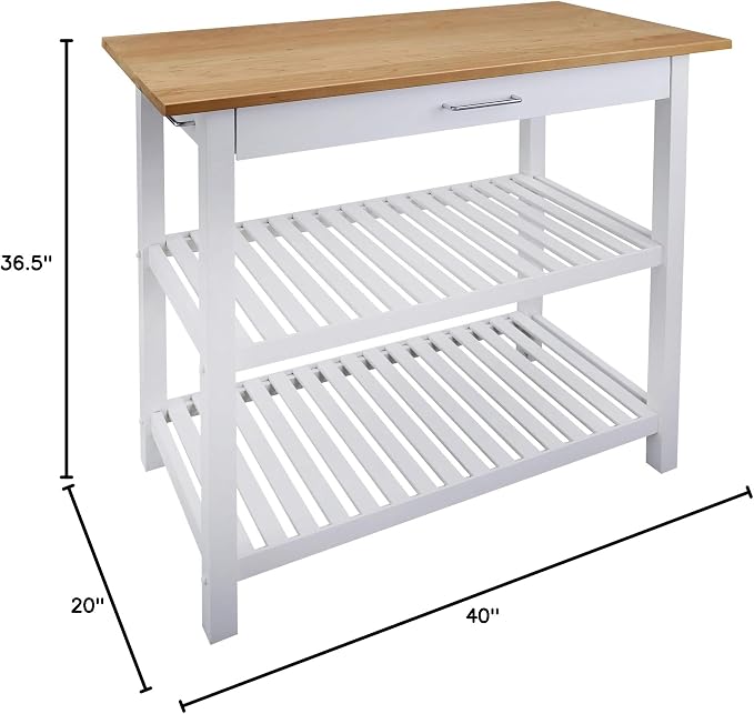Kitchen Island with Solid Wood Top, White & Cherry Natural - Image 10