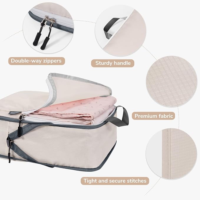 7 Set Packing Cubes for Travel Women, Suitcase Organizer, Beige | Travel Essentials for Suitcase, Luggage Organizer Bags for Travel with Shoe Bag, Travel Bags for Shoes, Clothing - Image 4