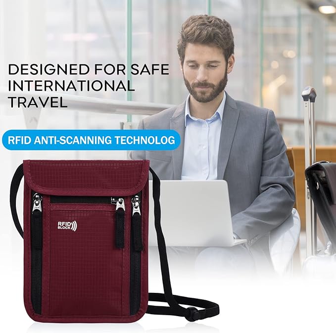 Travel Pouch Neck Wallet Family Passport Holder Organizer Case with RFID Blocking | Family Passport Holder - Image 6