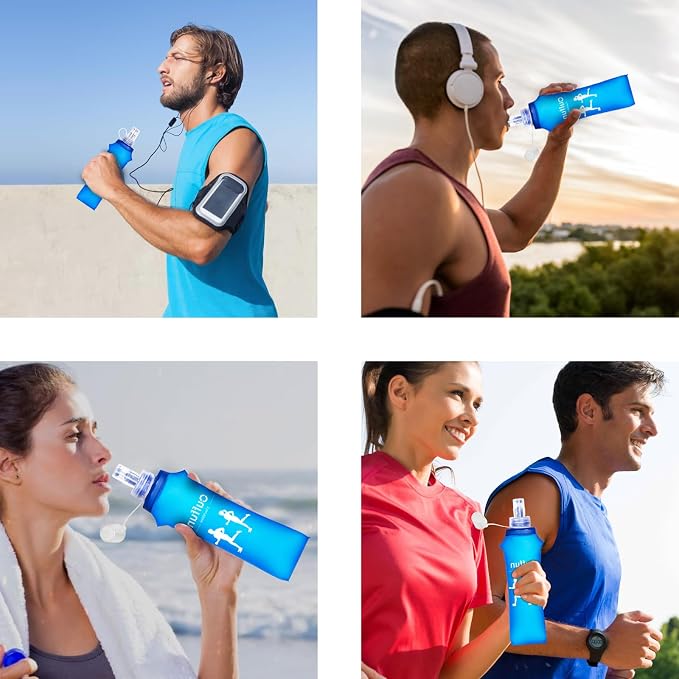 2 Pack Soft Water Bottle, TPU Collapsible Flask Foldable Bottles for Hydration Pack, BPA-Free, Running Lightweight Water Bottle for Outdoor Sports like Hiking Cycling Climbing Running (17OZ/500ml) - Image 6
