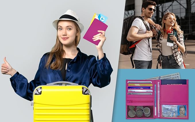 Hot Pink RFID Genuine Leather Passport Wallet - Image 6