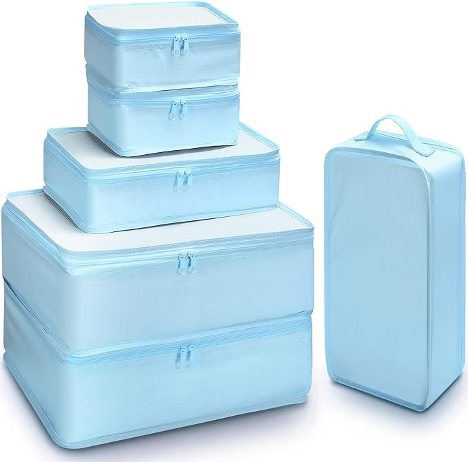 Mossio 6 Set Packing Cubes with Shoe Bag - Lightweight Travel Luggage Suitcase Organizers by Mossio
