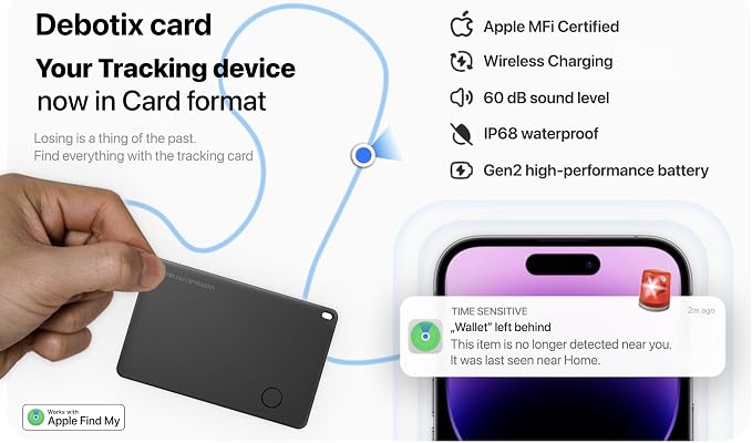Wallet Tracker Card, Rechargable, Works with Apple Find My, iPhone (iOS Only), Bluetooth Item Locator for Luggage, Bags, Passport, IP68 Waterproof (2 Pack) - Image 2
