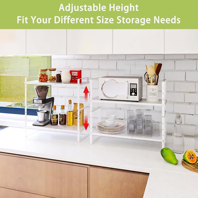 Across-Star Expandable Cabinet Shelf Organizer Rack, Stackable Kitchen Counter Storage Shelves Stand, Adjustable Height Pantry Shelf Spice Rack - Image 4