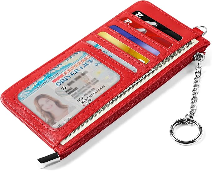 RFID Blocking Slim Credit Card Holder Wallet with Zipper Money Pocket & Keychain, Slim Airtag Wallet for Men Women - Image 3