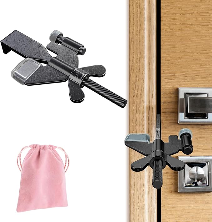 1 Pack Adjustable Portable Door Lock, Hotel Door Locks for Travelers, Prevent Unauthorized Entry, Door Stoppers Security for Travel Bedrooms Apartment Airbnb Dorm, with Silicone Caps by MASJENBU