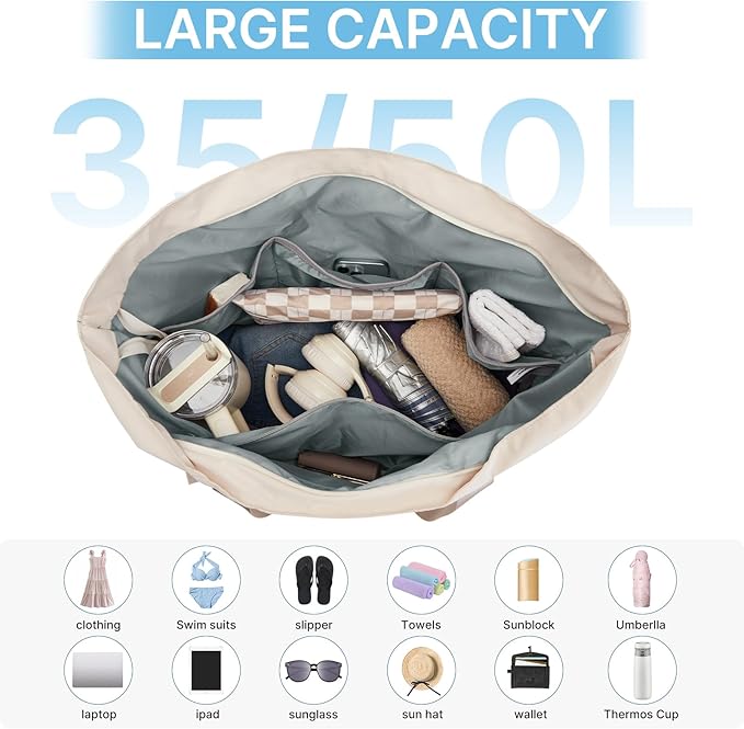 G4Free Beach Bag, Waterproof Beach Tote Pool Bags for Women | Compatible with Cup, Large Capacity Sandproof Foldable for Weekender Travel Swim - Image 6