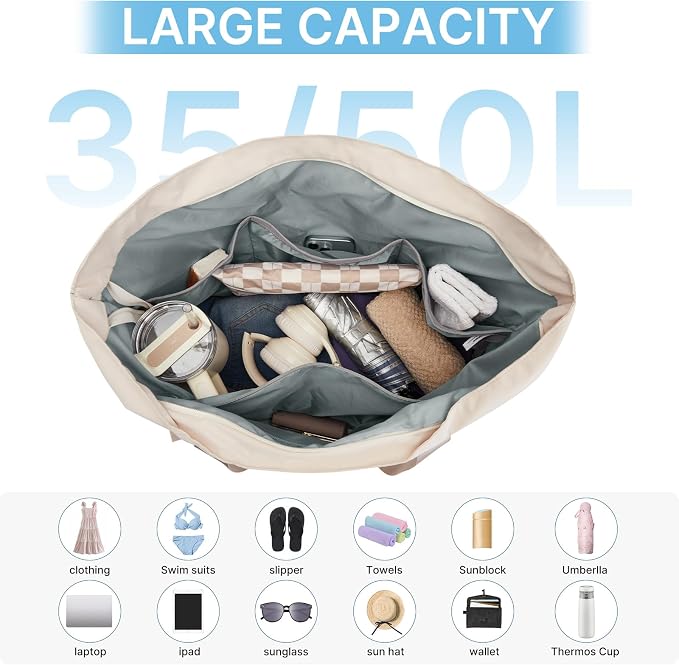 G4Free Beach Bag, Waterproof Beach Tote Pool Bags for Women | Compatible with Cup, Large Capacity Sandproof Foldable for Weekender Travel Swim - Image 6