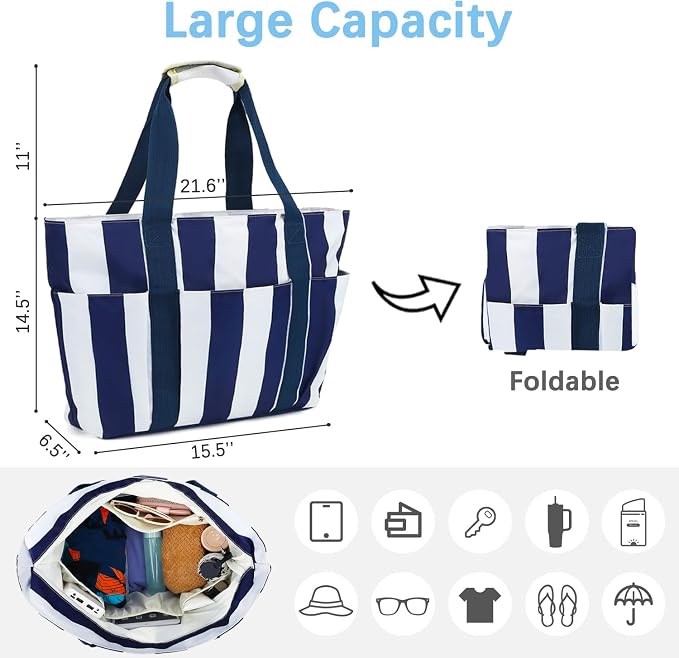 Fammart Mesh Beach Bag for Women, Large Beach Toy Pool Bag with Zipper Pocket, SandProof Cruise Essentials 2026 Family Travel - Image 5