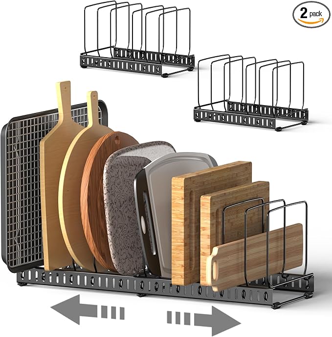 HzTinT Cutting Board and Baking Tray Cookie Sheet Organizer for Cabinet | Expandable 6.9"-13.6" Pan Organizer with 12 Adjustable Dividers, Cutting Board Holder for Cabinet or Countertop Storage by HzTinT