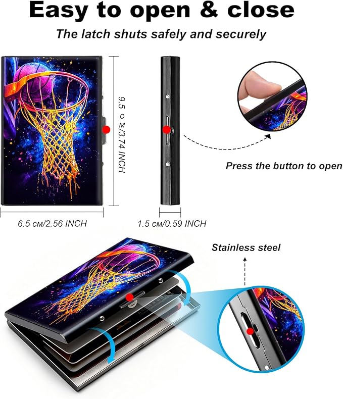 Metal Wallet,Credit Card Holder for Women,Slim RFID Blocking Credit Card Holder Thin Aluminum Wallet ID Case,6 Slot Business Mini Hard Metal Case for Women/Men,Purple Basketball - Image 5