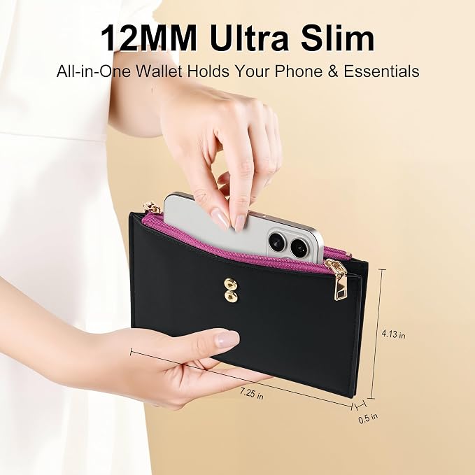 Travelambo Womens Leather Bifold Wallet, Slim RFID Blocking Card Holder | Large Capacity, 16 Card Slots & ID Window, 2 Zipper Pockets, Dual Snap Closure, Slim Lightweight, RFID Privacy Protection - Image 2