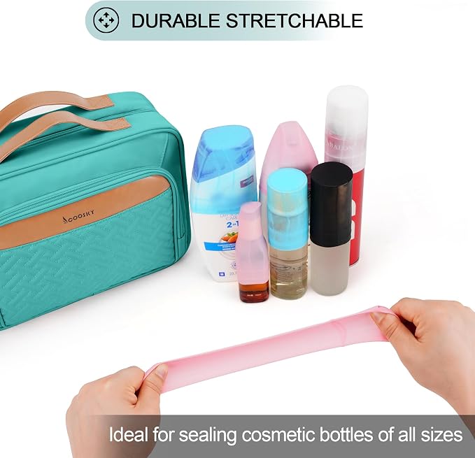Travel Hanging Toiletry Bag for Women, Large Makeup Bag 8 Leak Proofing Silicone Bottle Covers, Waterproof Cosmetic Bag with Jewelry Organizer Compartment, Toiletries Kit Set, Blue - Image 6
