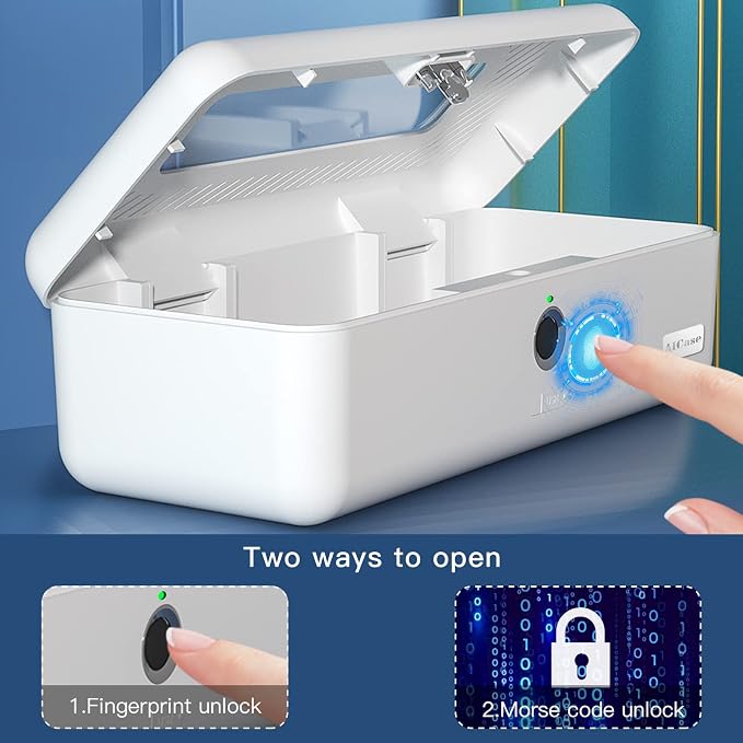 AICase Biometric Fingerprint Storage Box Money Jewelry Safe Multifunction Cash Office College School Gift for Adults Teens Girls Boys - Image 2