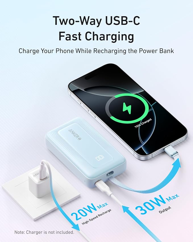 Anker Power Bank,10,000mAh 30W with USB-C Travel Essential Portable Charger | USB-C Input and Output, Fast Charging Battery Pack with a Compact, Travel-Ready Design - Image 5