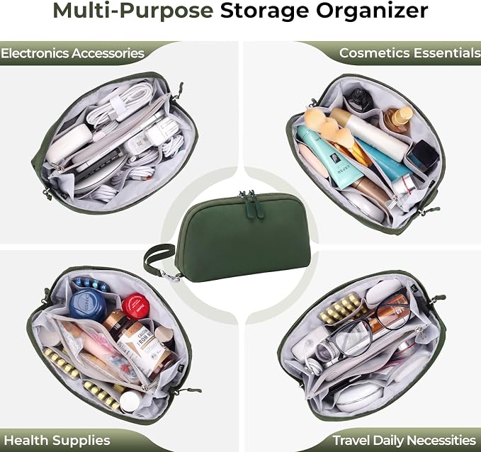 FYY Travel Cable Organizer - 8 Compartments, Lightweight, Water Repellent | With Wrist Strap, Portable Tech Pouch for Cord Charger, Travel and Business Trips Use, Soft Shell Nylon, Green (Large) - Image 8