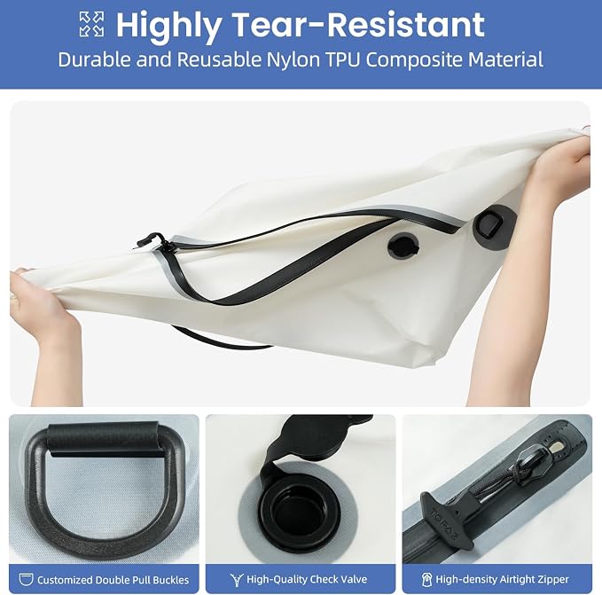 BAGAIL TPU Vacuum Bag for Travel, Reusable Compression Bag with IPX8 Waterproof Zipper, Save Space for Suitcase, Backpack and Carry on (White, Large, No Pump) - Image 7