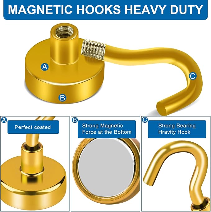 LOVIMAG Magnetic Hooks, Cruise Essentials 2026, 12 Pack-170LBS | Heavy Duty Strong Magnet Hook for Cruise Cabin, Refrigerator Fridge, Ship, Classroom, Kitchen Grills, Yellow - Image 5