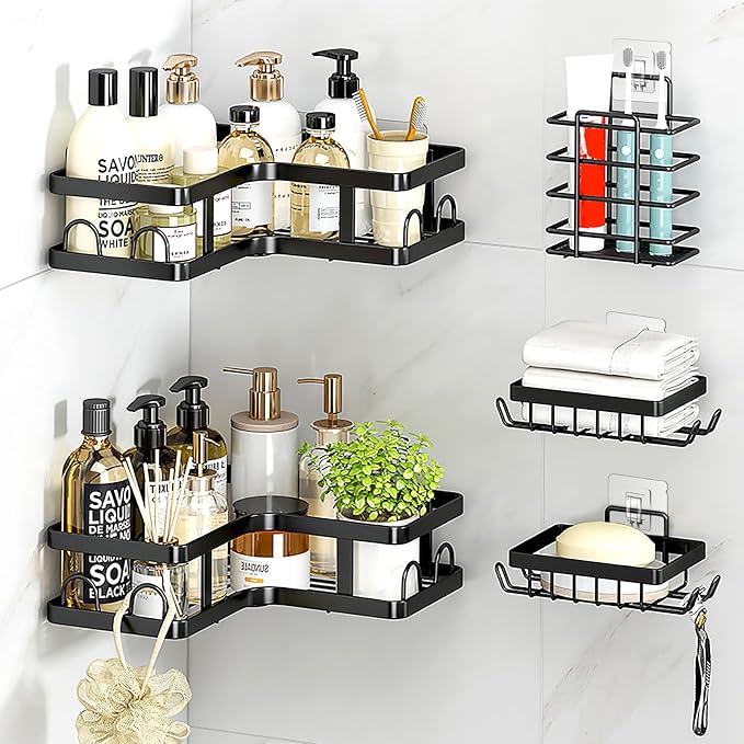 Shower Caddy Adhesive Replacement Hooks, Heavy Duty Waterproof Strips, No Drilling for Bathroom Shelves, Kitchen Racks, and Soap Holders (Transparent-4 Pack 3 Hook) - Image 9