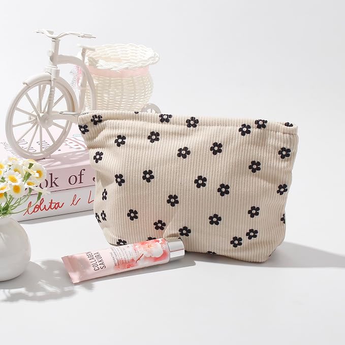 Cosmetic Bags for Women - Corduroy Cosmetic Bag Aesthetic Women Handbags Purses Smile Dots Makeup Organizer Storage Makeup Bag Girls Case Bags (Flowers-Plum blossom) - Image 2