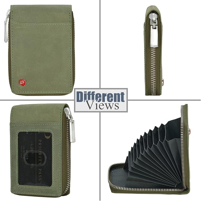 HORNBULL Steve RFID Blocking Leather Wallet for Men | Vertical Credit Debit Card Holder, Zip Around Wallet (Green) - Image 4