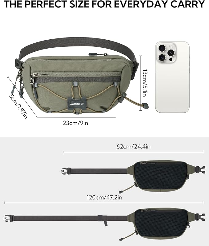 WATERFLY Small Fanny Pack RFID Blocking Travel Hiking Crossbody Waist Bag | Anti-theft design, Water resistant, Lockable zipper, Hidden rear pocket, Lightweight hip belt bag, EDC Running, Cycling, Gym - Image 4