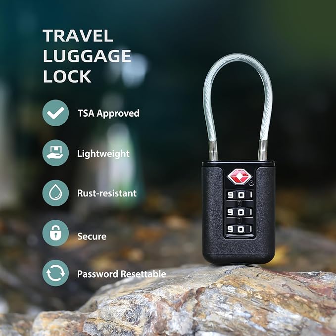 TSA Locks for Luggage, Small Padlock Combination, Luggage Locks TSA Approved, Combo Padlock with Code, for Suitcase, Gym Locker, Gun Case, Travel Backpack, Bag Zipper, Box (Black+Black) - Image 4