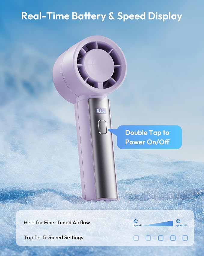 Gaiatop Small Handheld Personal Fan, Powerful High Speed Turbo Cooling | USB Rechargeable Mini Portable Fan for Travel, Outdoor Essentials, Summer Gifts for Women Girls, Purple - Image 5