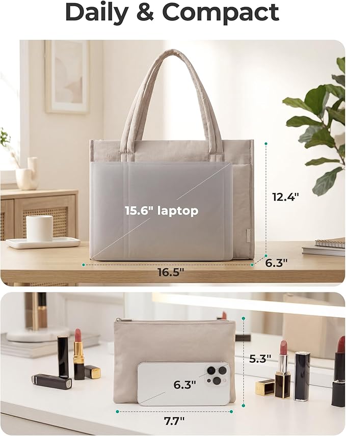 BAGSMART Tote Bag for Women, Puffy Work Tote Bag with Zipper, Quilted Large Teacher Bag for Work, Travel - Image 5