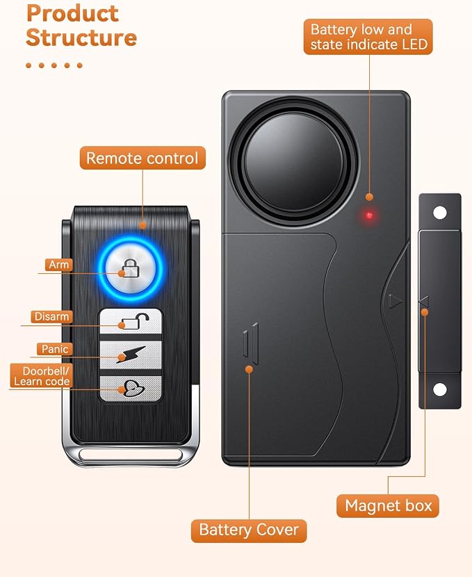 WSDCAM 110dB Door Alarm with Remote, Wireless Anti-Theft When Opened, Door Bells Chimes, Magnetic Security Alarms for Door, Window, Cabinet, Pool Safety for Kids, Alzheimer's Care Black - Image 10