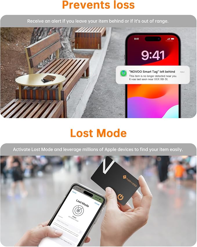 NOVOO Air Locator Tag (iOS Only) Wallet Tracker Card with Apple Find My | Smart Card Bluetooth Tracker, 6 Years Battery, IP68 Waterproof, 1.6mm Keys Finder and Item Locator for Keys, Bags, Passport - Image 5