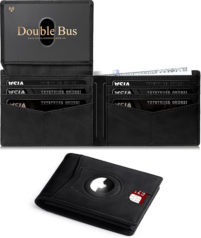 Wallet for Men Slim RFID Blocking Bifold Carbon Fiber,Minimalist Small Compact Front Pocket Credit Card Holder,Thin Mens Leather Wallets Smart Security With 2 ID windows 1 Cash (Crazy Horse Black) by Unknown