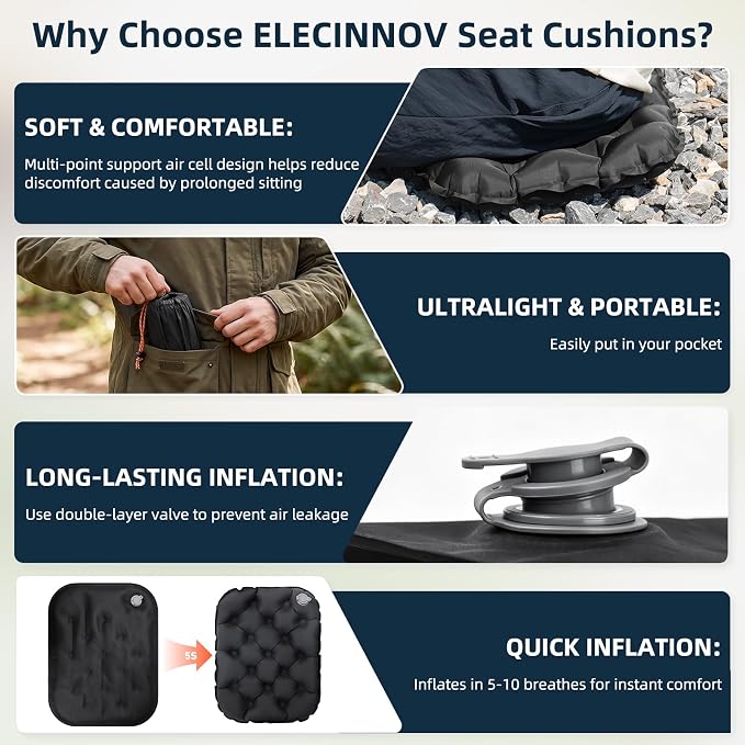 Inflatable Seat Cushion, Lightweight Stadium Seat Cushion for Bleachers Pad | Portable & Foldable Travel Compact Air Seat Cushion for Airplane Long Flights Outdoor Hiking Climbing Camping Sports Events - Image 6