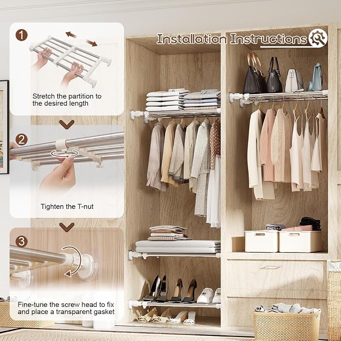Expandable Tension Shelf Rod, Closet Tension Shelf Rod for Cabinet | Tension Shelf Rod Closet System Heavy Duty Clothes Hanger Adjustable DIY Storage Organizer Shoe Rack 23.62 - 39.37 inches - Image 4