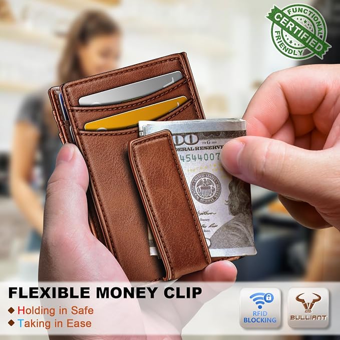 BULLIANT Magnetic Slim Leather Pocket Wallet Money Clip For Men 12Cards | RFID Blocking | Easy Access | Gift Boxed - Image 5