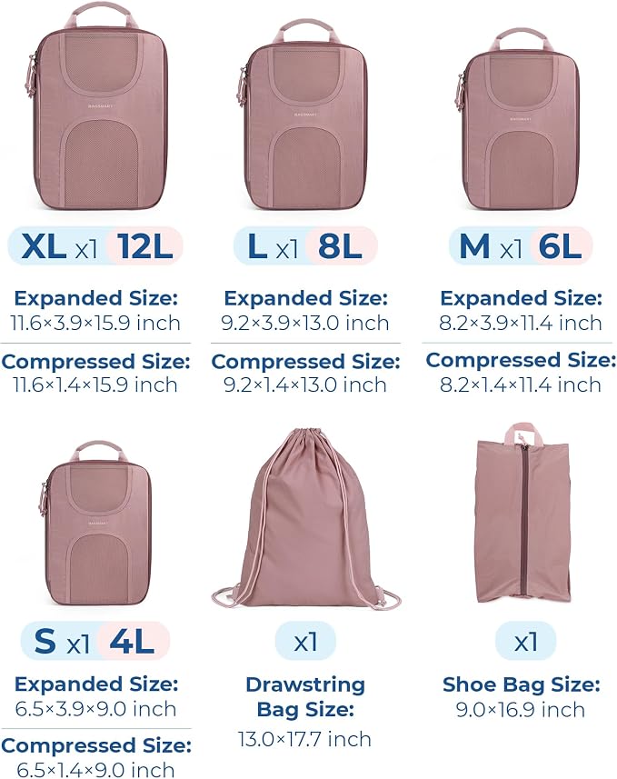BAGSMART 6 Set Compression Packing Cubes, Travel Luggage Organizer Bags - Image 2