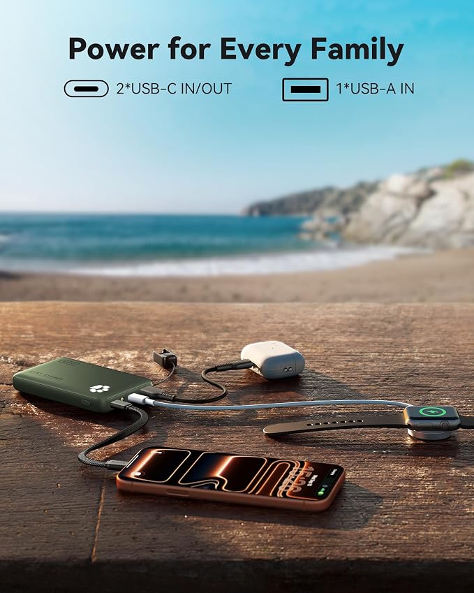 INIU 45W Fast Charging Portable Charger, Smaller 10000mAh Travel Power Bank | Flight-Safe, Detachable USB C Cable, Travel Essential, External Battery Phone Pack for iPhone 17 Samsung S26 iPad etc, Green - Image 6