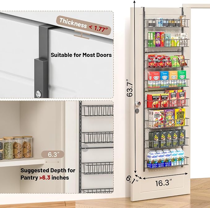 ElegantArray 8-Tier Pantry Door Organizer, Deep Gray | Over The Door, Hanging Spice Rack Shelves, Home Office Laundry Room Bathroom & Kitchen, Rack and Storage - Image 3