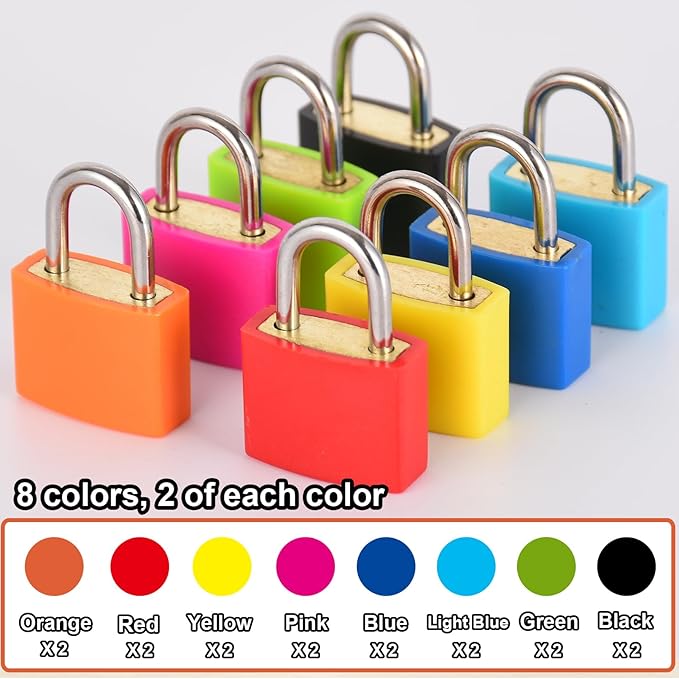 smilixin 16 PCS Suitcase Locks with Keys,Small Locks with Keys,8 Colors | Metal Luggage Padlocks with Key,Lock Luggage Locks Mini Keyed Padlock for Backpack Boxes Laptop Bag School Gym Locker,23 mm - Image 4