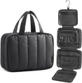 BAGSMART Travel Toiletry Bag for women, Portable Hanging Hook Makeup Bag Organizer, Waterproof Makeup Cosmetic Bag, for Full-Size Accessories, Toiletries,Black by BAGSMART