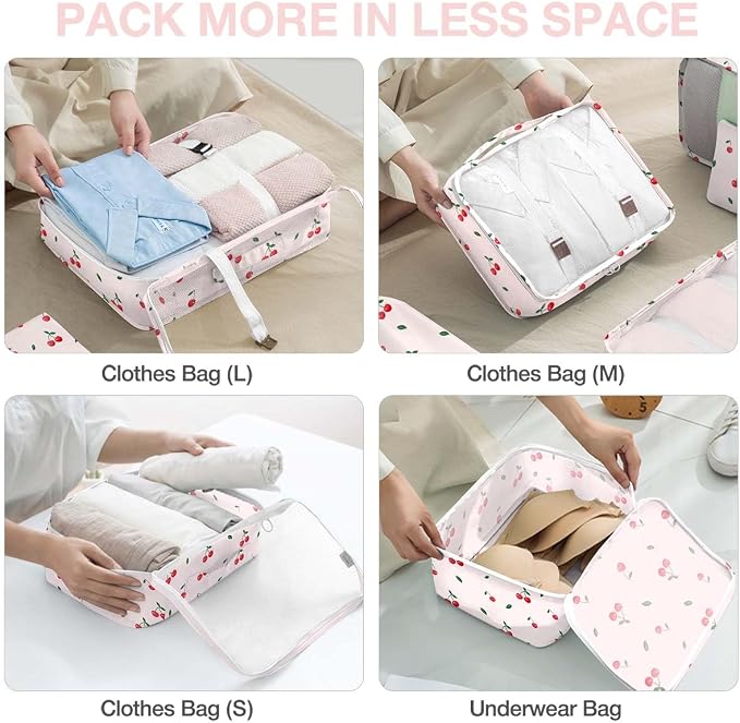 8 Set Packing Cubes for Suitcases,Packing Cube with Shoe, Cosmetics, Clothing, and Accessories Bags Packing Cubes for Travel Luggage Organizer Women Men(Cherry) - Image 4