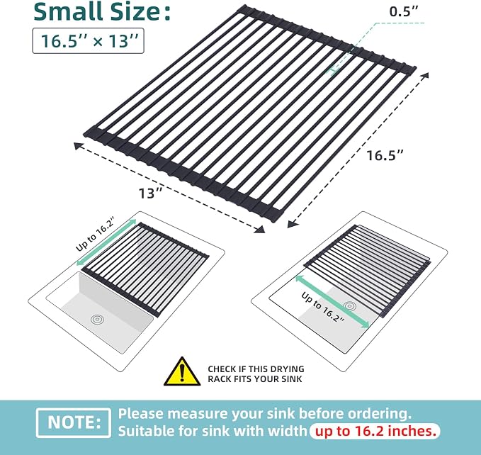 Ohuhu Roll Up Dish Racks, 16.5" L x 13" W Over The Sink Dish Drainer Drying Rack Kitchen Sink Organizer Silicone Wrapped Large in Sink Dish Drying Rack Foldable Rolling Drain Mats Anti-Slip - Image 2