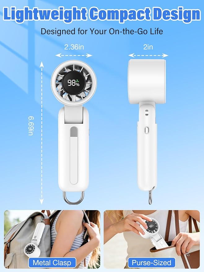 AI Handheld Fan Turbo, 100-Speed Portable Fan Rechargeable, Mini Fan with 12800 RPM Strong Airflow, Foldable 4-in-1 Personal Fan for Travel, Camping, Beach & Office, USB-C & Lightweight & Quiet - Image 6