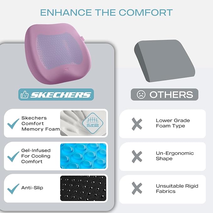 Skechers Seat Cushion Premium Gel & Memory Foam-Office Chair Cushion for Tailbone Pain Relief,Butt Pillow for Office Chair,Car seat Cushion,Long Sitting Office Workers,and Car Drivers,Purple - Image 6