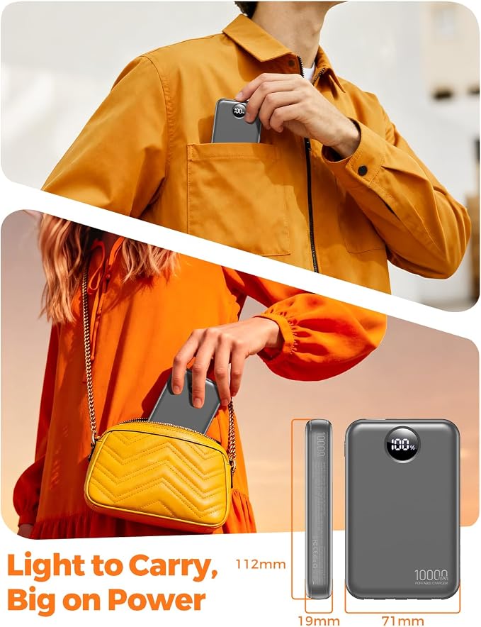 Portable Charger 10000mAh with 4 Built-in Cables 40% Smaller | Power Bank Fast Charging Battery Pack,LED Display Compact with Travel Charger for iPhone Other Devices-Grey - Image 3