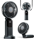 GOCKERA Portable Fan, 4200mAh Battery Operated Fan, 5 Speeds&Digital Display, Makeup Fans for Women with Base, 180°Foldable 3in1 Handheld/Neck/Desk Fan for Outdoor Indoor,Ultra Quiet (Black) by GOCKERA