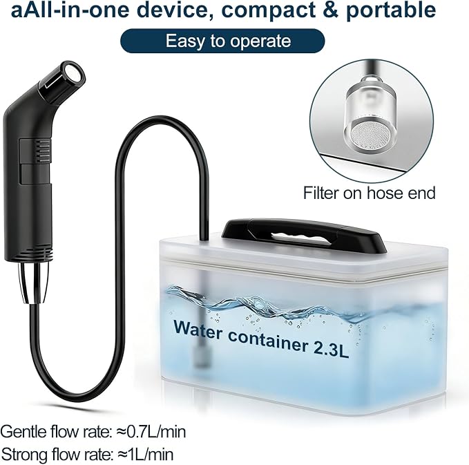 COSWE Portable Travel Bidet Electric Rechargeable Handheld Personal Bidet Sprayer for Hygiene Cleaning for Toilet with 2.3 liters Water container (Black), LIUW_JP2201 - Image 6