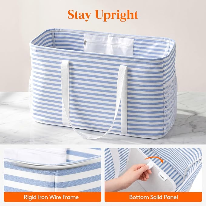 Lifewit Extra Large Tote Bag, Reusable Grocery Bags with Metal Wire Frame and Handles - Image 2