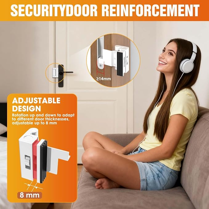 Upgraded Portable Door Lock for Travel & Home - No Drill Adjustable Security Lock for Inward Swing Doors, Fits Apartments & Hotels, Withstands 800lbs Force (2, White - Portable) - Image 2